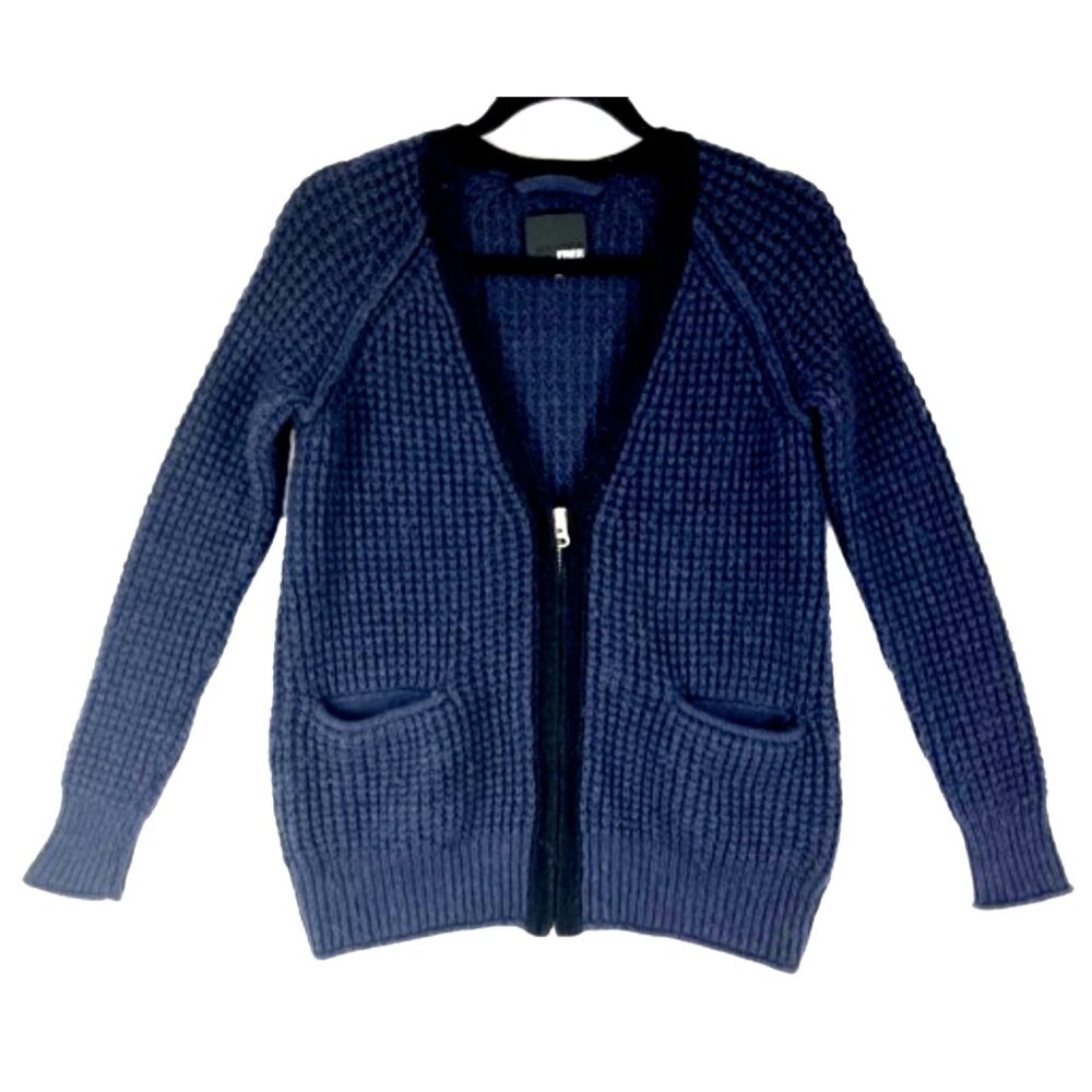 Aritzia Wilfred Free Cardigan Womens Wool-Alpaca-Blend Blue Shaker Knit